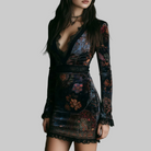 Lina Women's Black Dress | Luxurious Velvet Mini with Lace Trim 1
