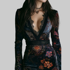Lina Women's Black Dress | Luxurious Velvet Mini with Lace Trim 3