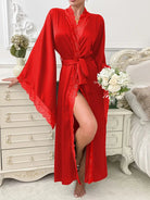 Lina Women's Dressing Gown | Lace Trim, Wrap Style 1