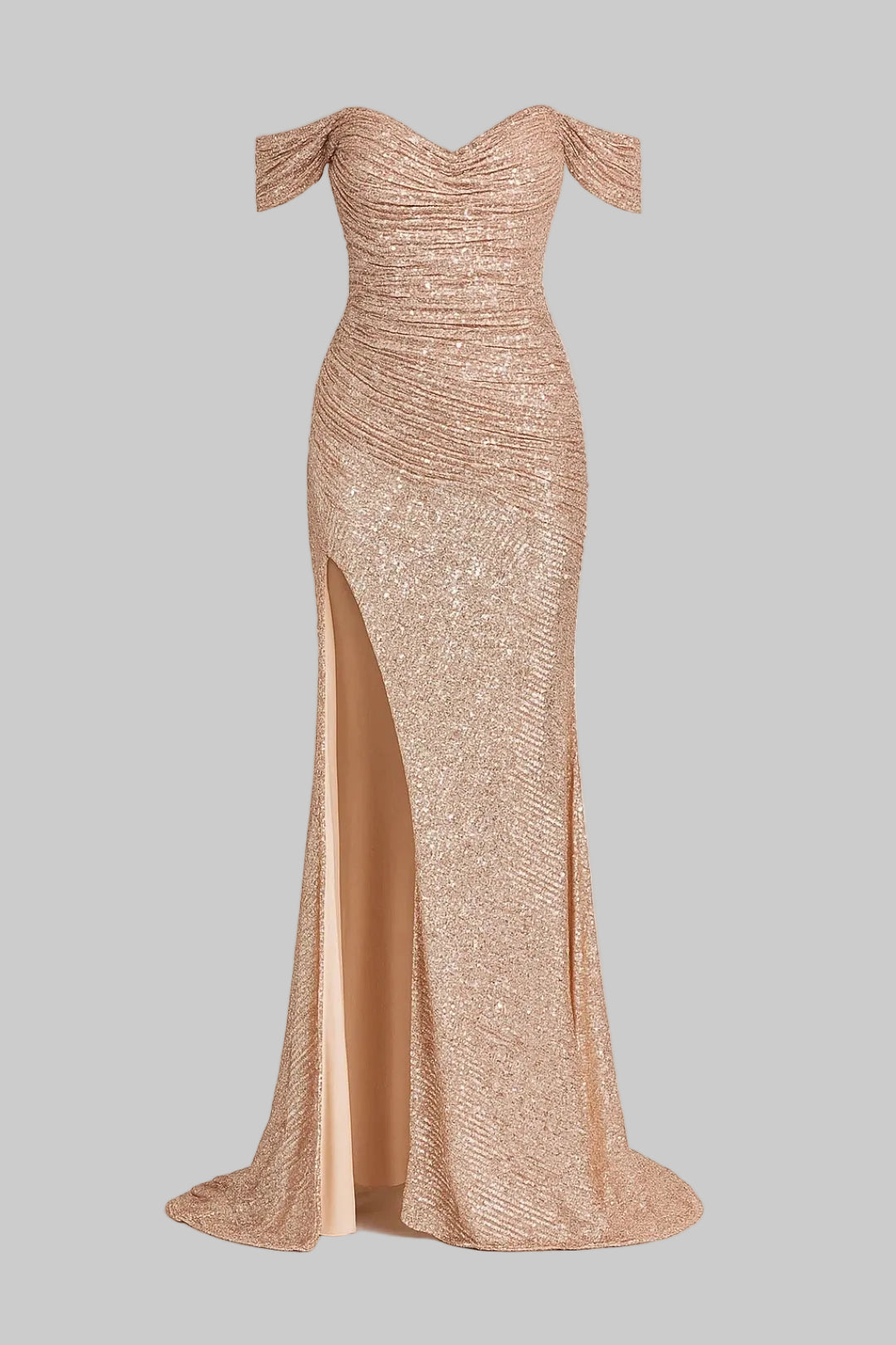 Lina Women's Maxi Dress | Shimmering Rose Gold, Off-Shoulder Elegant Design 0