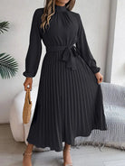 Lina Women's Midi Dress | Pleated Design with Belted Waist, Elegant Cocktail Dress 9
