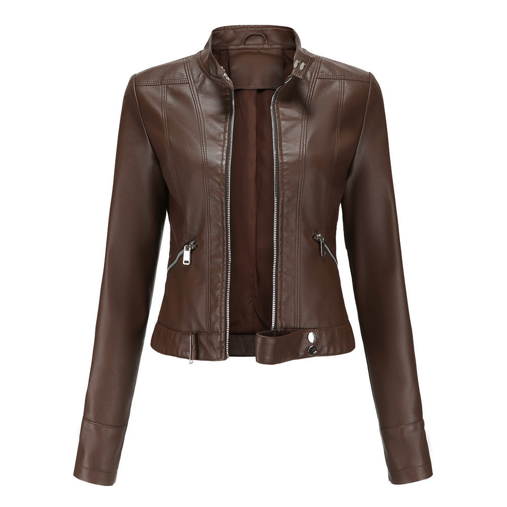 Luna Women's Leather Jacket | PU Material, High Collar, Stylish 2