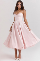 Luna Women's Midi Dress | Sculpted Bodice, Elegant Light Blue Summer Dress 1