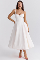 Luna Women's Midi Dress | Sculpted Bodice, Elegant Light Blue Summer Dress 3