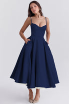 Luna Women's Midi Dress | Sculpted Bodice, Elegant Light Blue Summer Dress 4