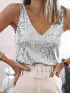 Luna Women's Sequin Tank Top | Sleeveless V-Neck, Going Out Top 10