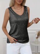 Luna Women's Sequin Tank Top | Sleeveless V-Neck, Going Out Top 5