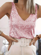 Luna Women's Sequin Tank Top | Sleeveless V-Neck, Going Out Top 9