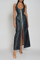 Maren Women's Maxi Dress | Soft Denim, Elegant Halter Neckline 1
