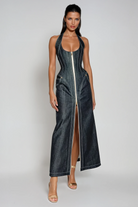 Maren Women's Maxi Dress | Soft Denim, Elegant Halter Neckline 2
