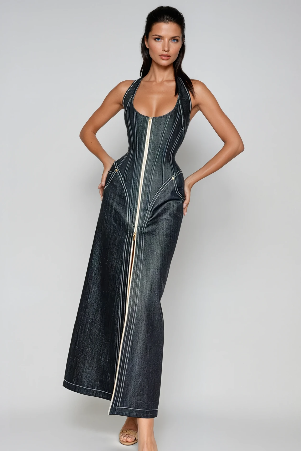 Maren Women's Maxi Dress | Soft Denim, Elegant Halter Neckline 5