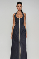 Maren Women's Maxi Dress | Soft Denim, Elegant Halter Neckline 6