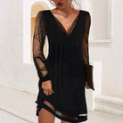 Maya Women's Black Dress | Sheer Sleeves, Elegant Shimmer 1