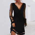 Maya Women's Black Dress | Sheer Sleeves, Elegant Shimmer 3
