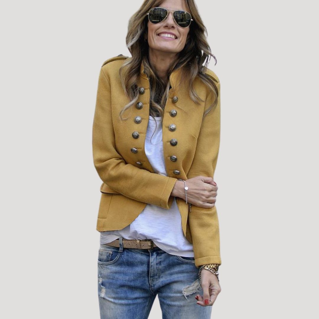 Mila Women's Cropped Blazer | Wool Blend, Military Style 3