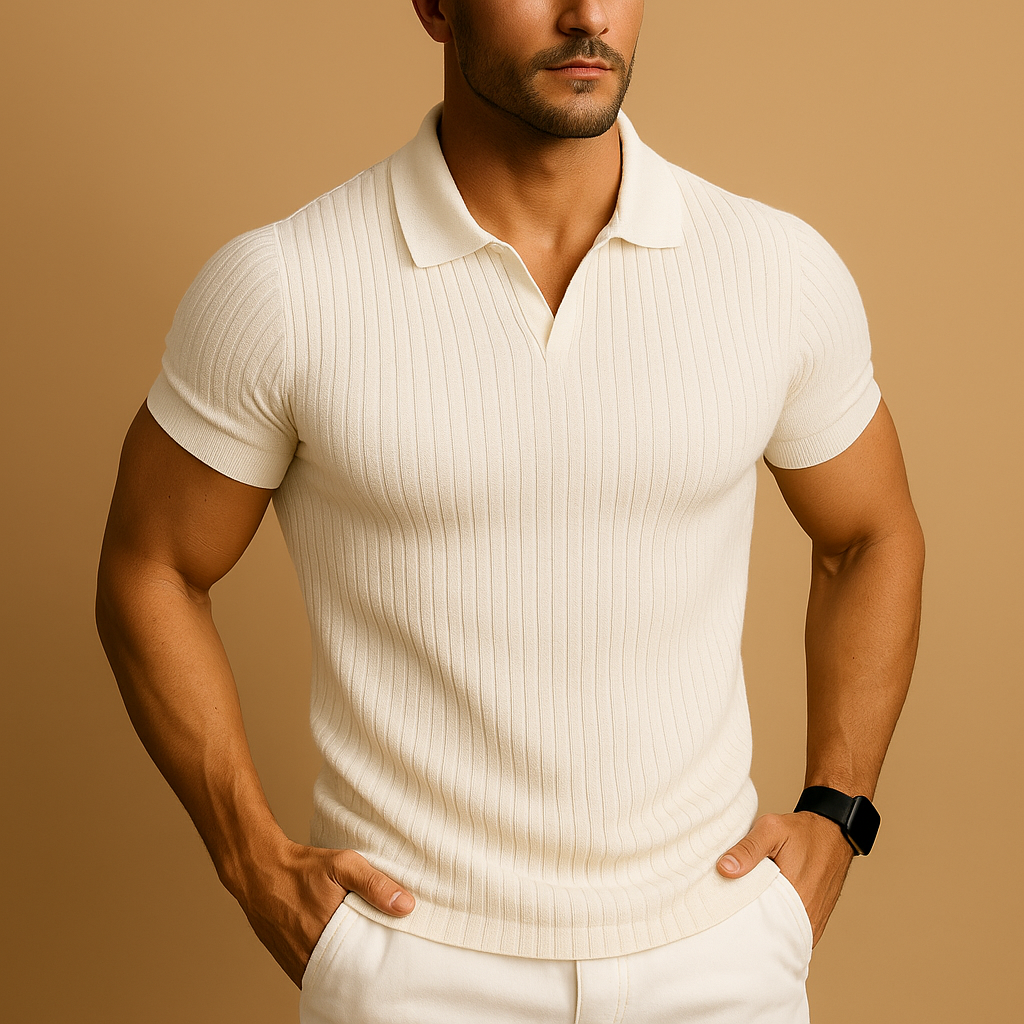 Milo Men's Polo Shirt | Slim Fit V-Neck, Soft Ribbed Knit 0