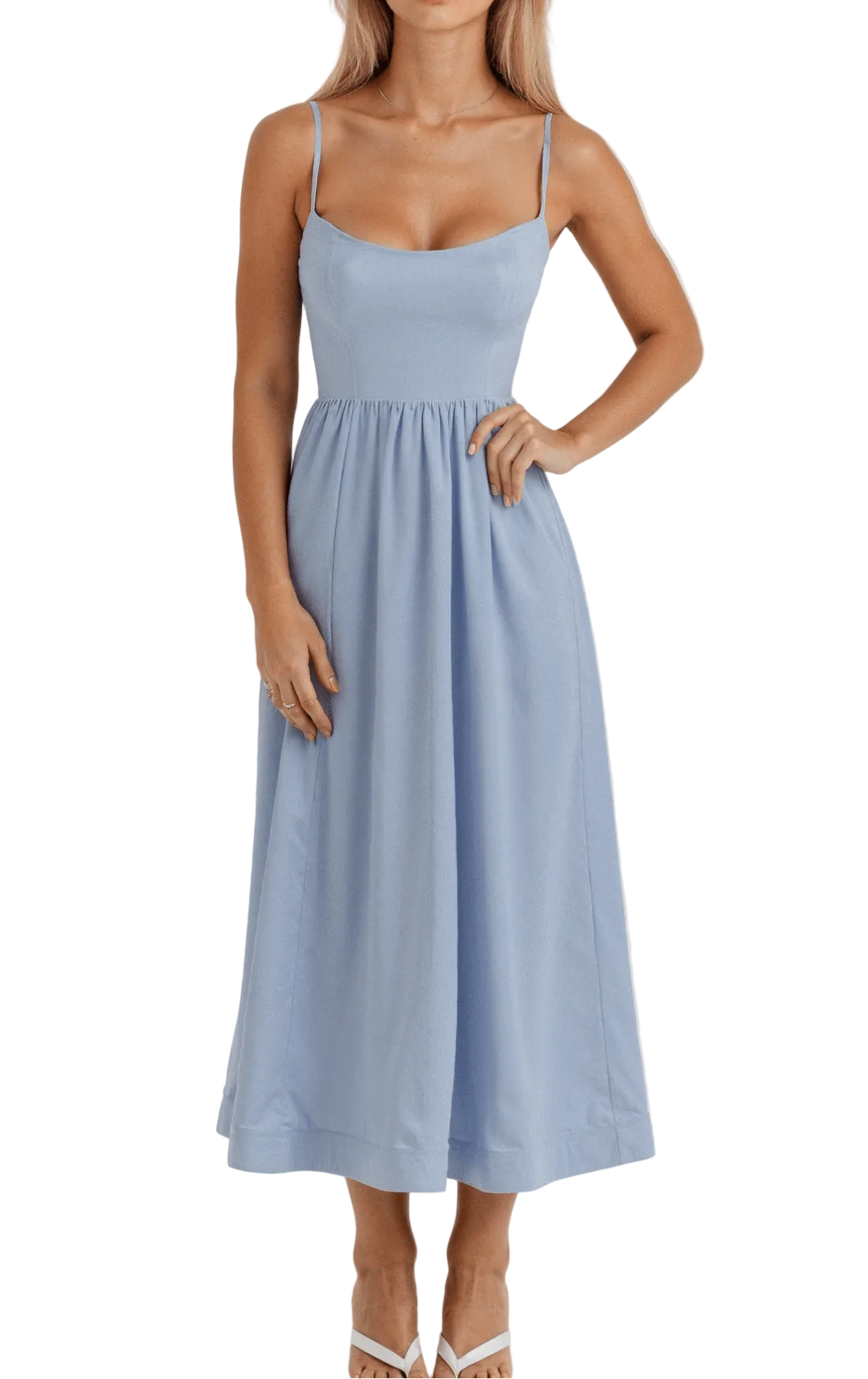 Mira Women's A-Line Midi Dress | Spaghetti Straps, Elegant Flow 1