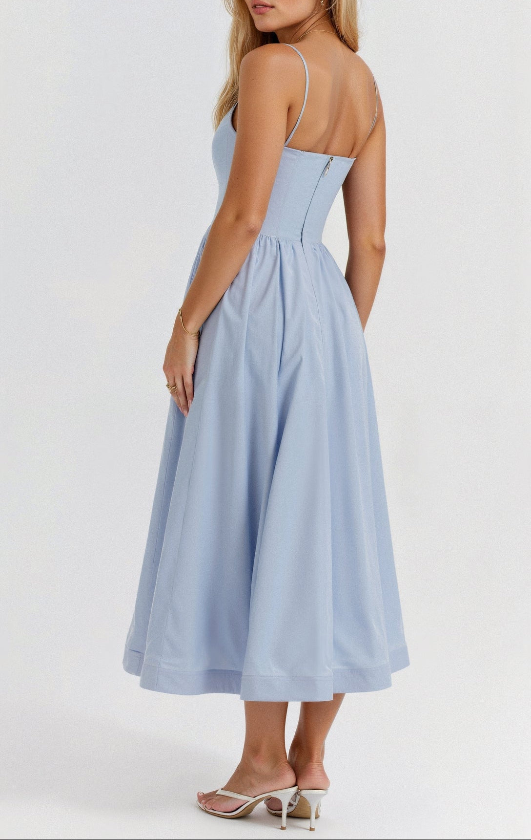 Mira Women's A-Line Midi Dress | Spaghetti Straps, Elegant Flow 2