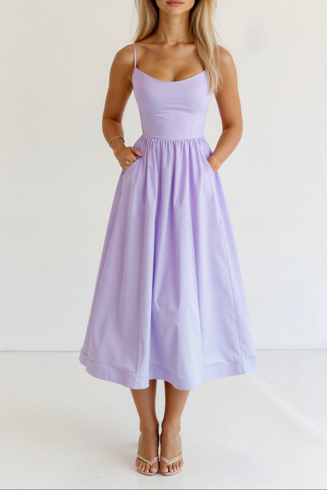 Mira Women's A-Line Midi Dress | Spaghetti Straps, Elegant Flow 3