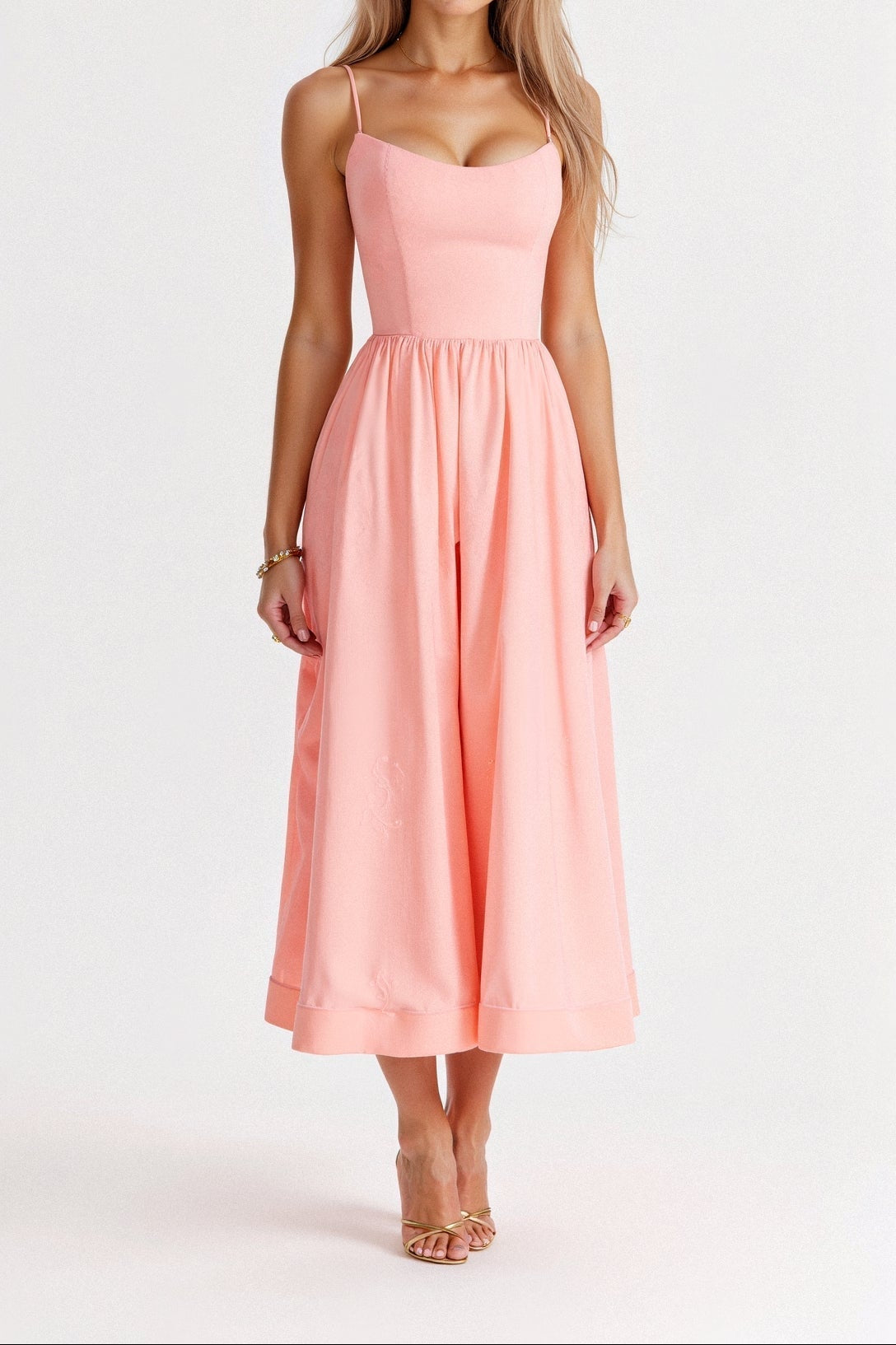 Mira Women's A-Line Midi Dress | Spaghetti Straps, Elegant Flow 4