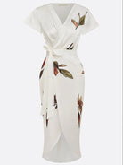 Mira Women's Midi Dress | Elegant V-Neck, Urban Leaf Print 5
