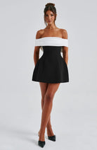 Nina Women's Mini Dress | Bardot Neckline with Bow Detail, Evening Wear 1