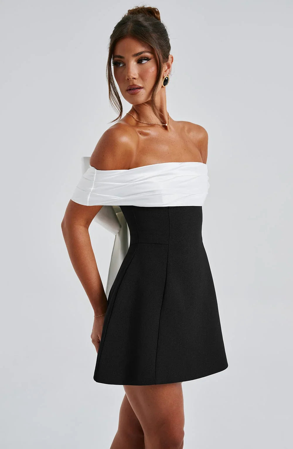 Nina Women's Mini Dress | Bardot Neckline with Bow Detail, Evening Wear 2