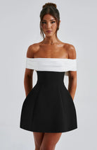Nina Women's Mini Dress | Bardot Neckline with Bow Detail, Evening Wear 3