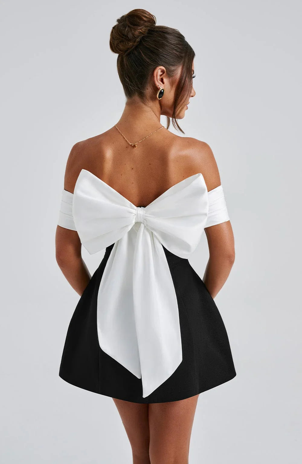 Nina Women's Mini Dress | Bardot Neckline with Bow Detail, Evening Wear 6