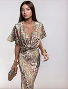 Nora Women's Evening Dress | Elegant Draping Fabric, Plunging Neckline 2