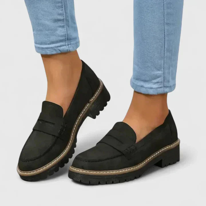 Olivia Women's Black Platform Loafers | Orthopedic Comfort & Support 0