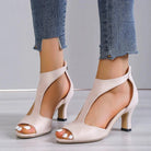 Olivia Women's Heels | Orthopedic T-Strap, Stylish White 3