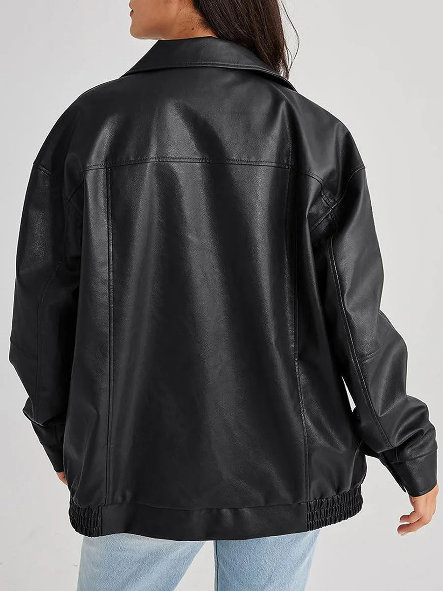 Olivia Women's Jacket | Oversized Faux Leather Bomber 2
