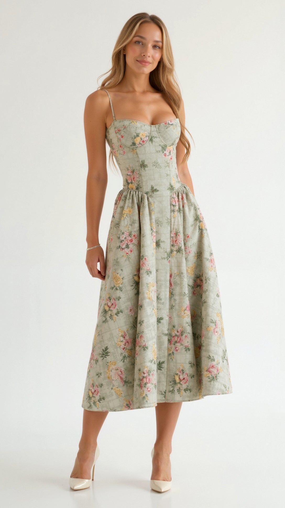 Olivia Women's Midi Dress | Floral Print, Sweetheart Neckline, Summer Dresses 0
