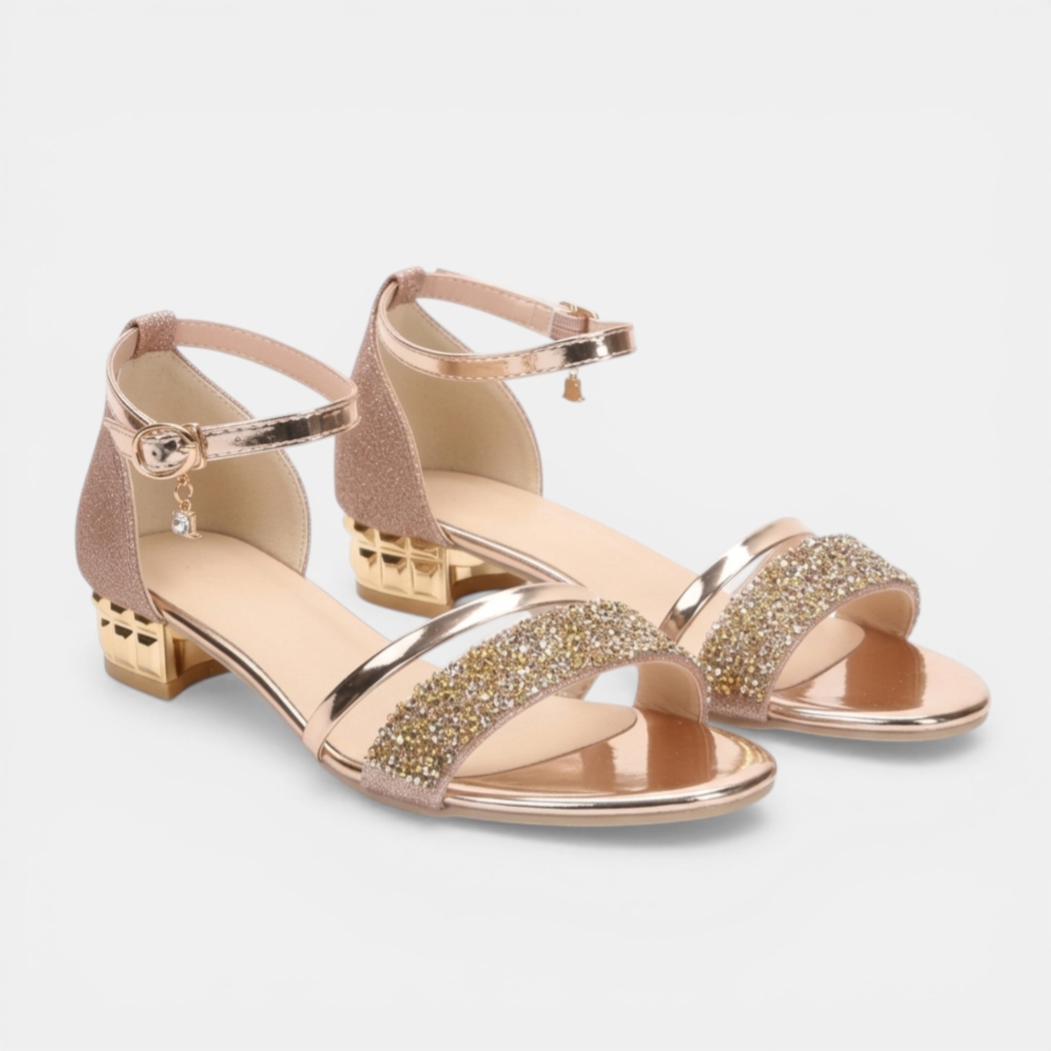 Olivia Women's Sandals | Block Heel with Adjustable Ankle Strap, Metallic Accents 5