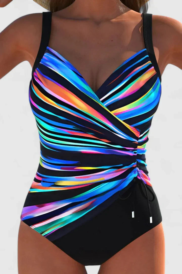 Oriana Women's One-Piece Swimsuit | Striped Wrap-Front Design, Plus Size Available 0