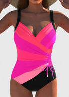 Oriana Women's One-Piece Swimsuit | Striped Wrap-Front Design, Plus Size Available 4