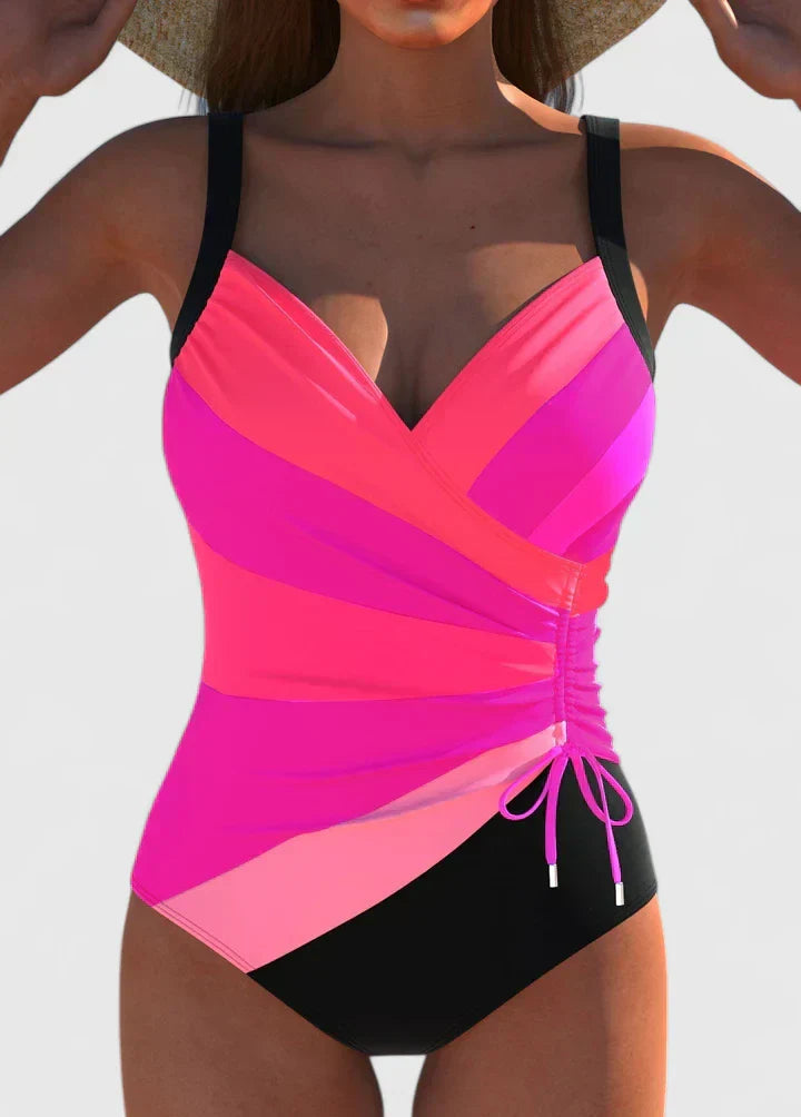 Oriana Women's One-Piece Swimsuit | Striped Wrap-Front Design, Plus Size Available 4