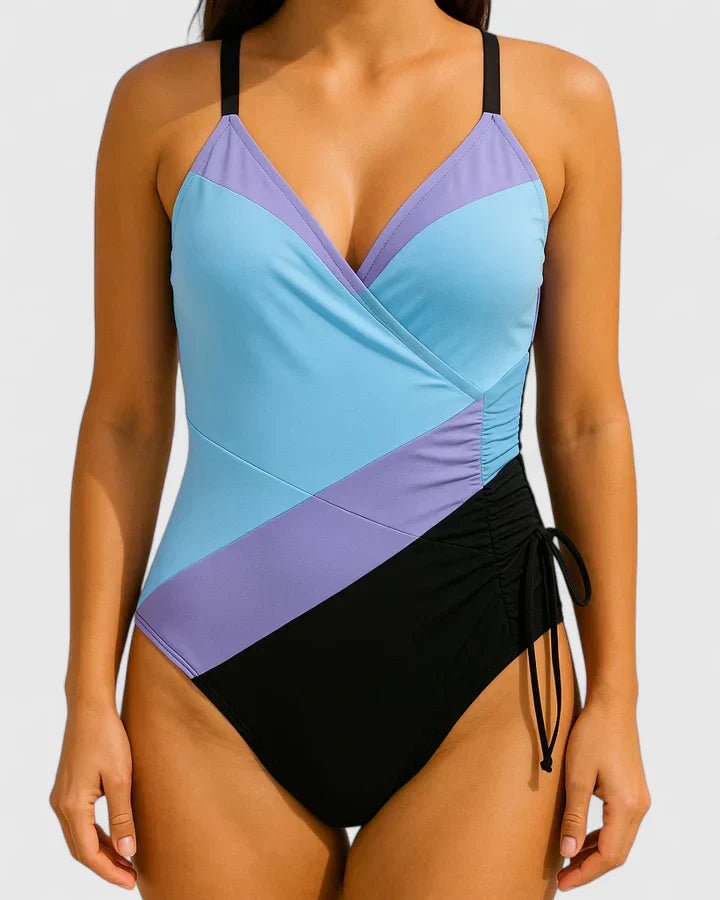 Oriana Women's One-Piece Swimsuit | Striped Wrap-Front Design, Plus Size Available 6