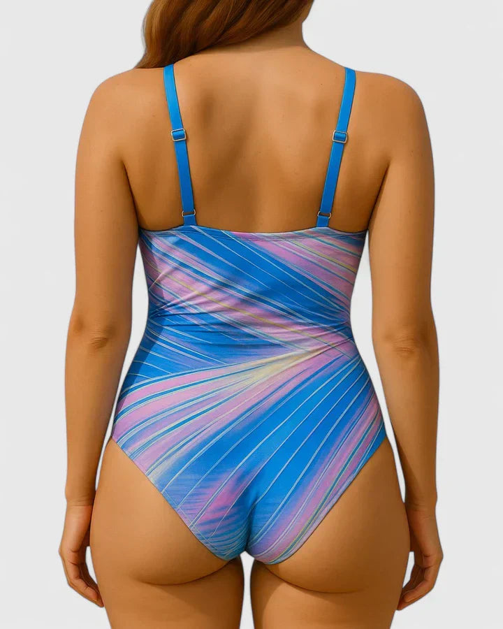 Oriana Women's One-Piece Swimsuit | Striped Wrap-Front Design, Plus Size Available 8