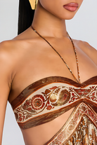 Pavla Women's Maxi Dress | Elegant Strapless Design, Bold Brown Print 3