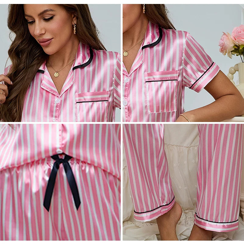 Pinky Women's Pyjama Set | Striped Short Sleeve Shirt & Trousers, Soft Fabric 4
