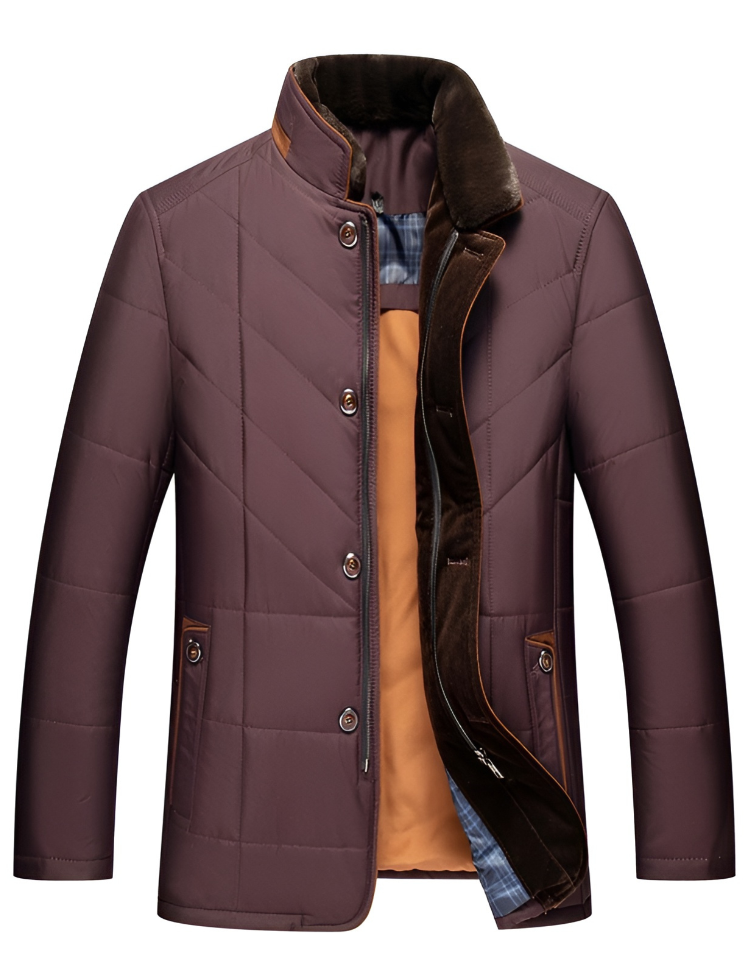 Quilted Men's Winter Jacket | Stylish Design with Button and Zip Closure 2
