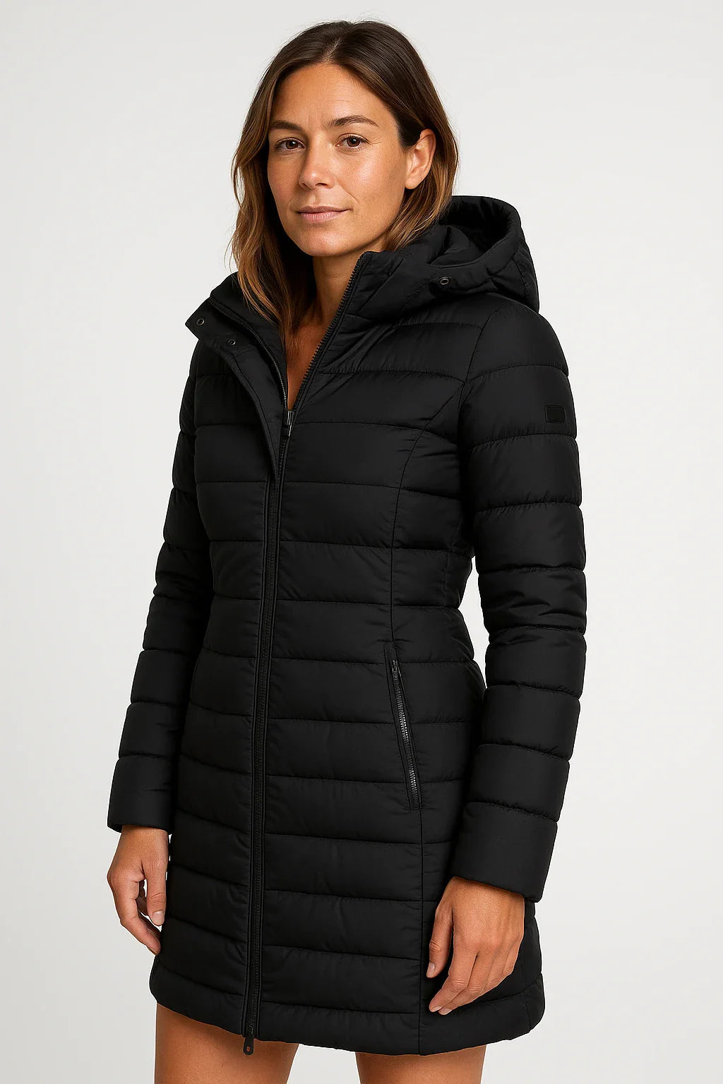 Quinn Women's Black Puffer Jacket | Quilted, Mid-Length Winter Coat 6