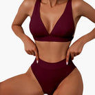 Rina Women's High Waisted Bikini Set | Ribbed V-Neck Top with Wide Straps 5