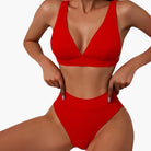 Rina Women's High Waisted Bikini Set | Ribbed V-Neck Top with Wide Straps 6