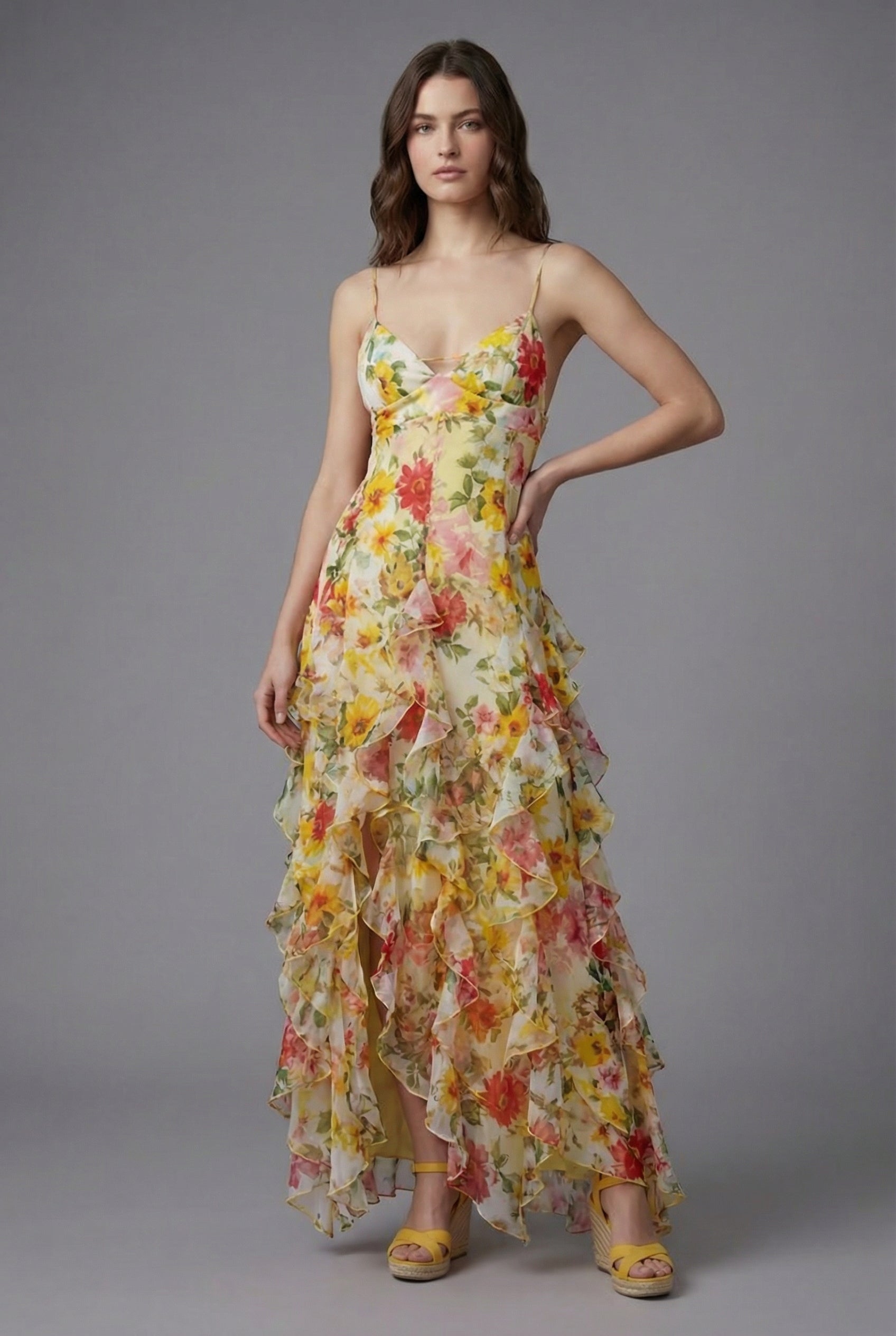 Rina Women's Maxi Dress | Floral Print with Ruffles, Sleeveless Summer Style 4