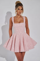 Romy Women's Mini Dress | Sequin Bow Detail, Cocktail Dress 0