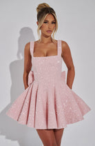 Romy Women's Mini Dress | Sequin Bow Detail, Cocktail Dress 1