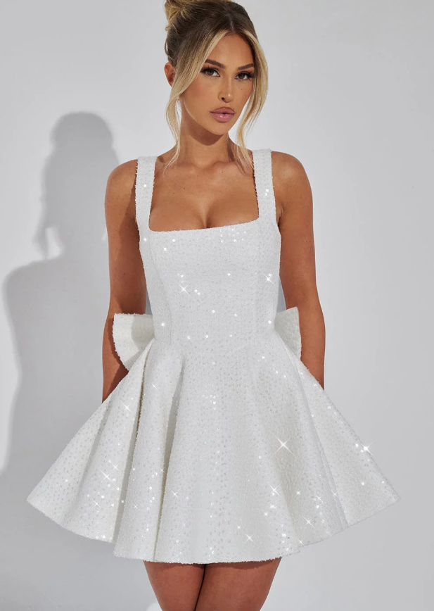 Romy Women's Mini Dress | Sequin Bow Detail, Cocktail Dress 9